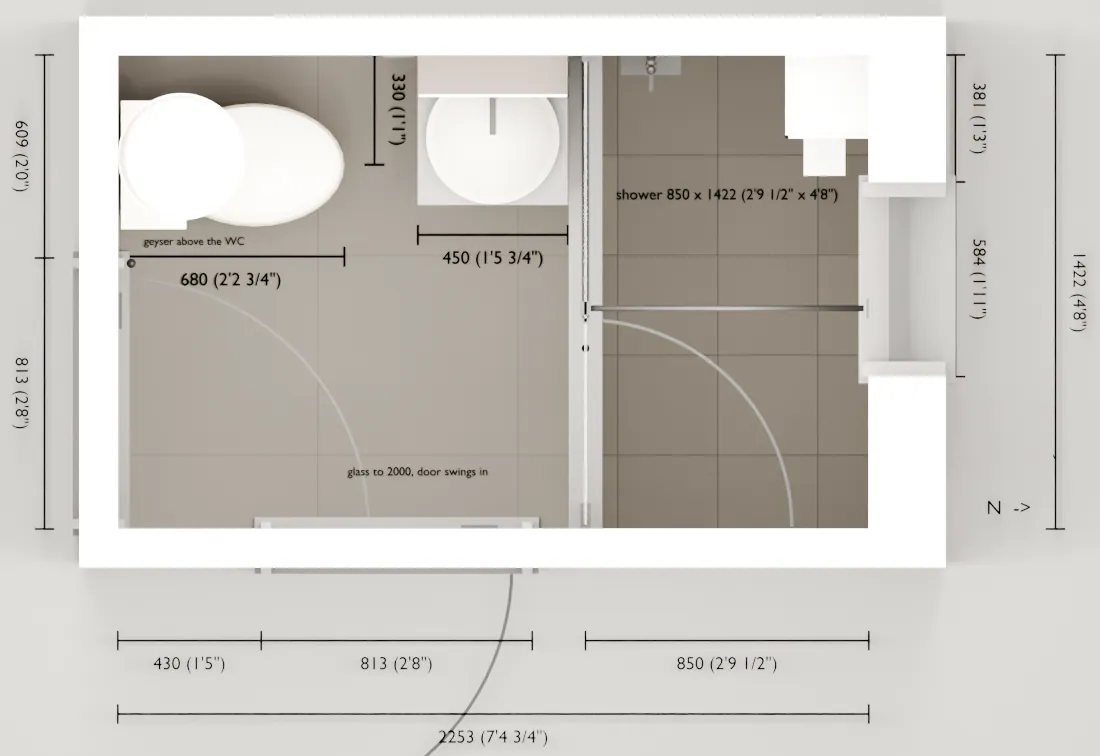 Bathroom plan, version 2 of 13.